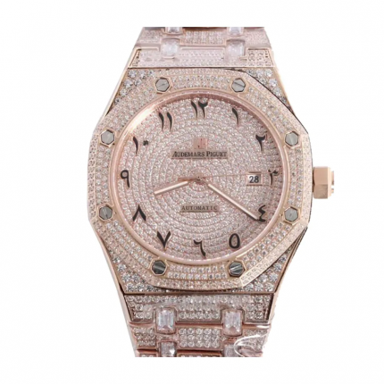 Audemars Piguet Royal Oak AP160SF296 Iced Out Replica with full diamond-encrusted case and bracelet