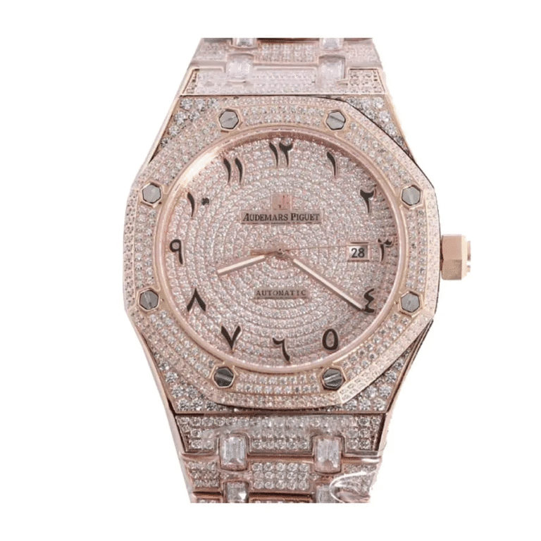 Audemars Piguet Royal Oak AP160SF296 Iced Out Replica with full diamond-encrusted case and bracelet