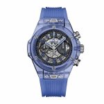 Hublot Big Bang Unico Blue Sapphire super clone replica watch with a skeleton dial and blue rubber strap