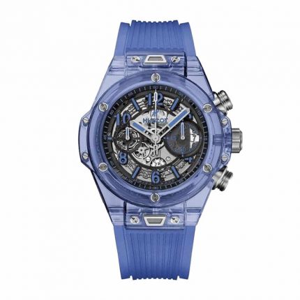Hublot Big Bang Unico Blue Sapphire super clone replica watch with a skeleton dial and blue rubber strap