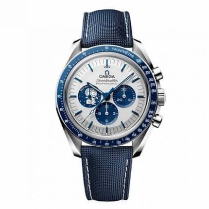 Omega Speedmaster Snoopy 1:1 super clone replica watch with a white and blue dial