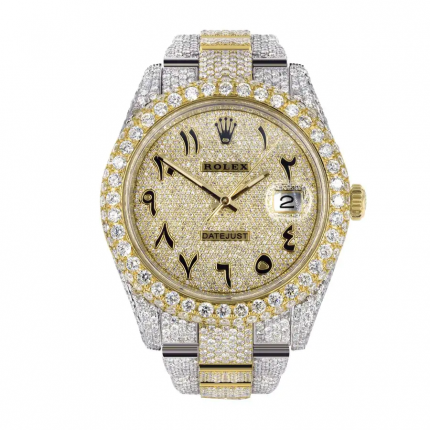 Rolex Datejust Two Tone Diamond Super Clone fully diamond-encrusted with two-tone stainless steel and gold bracelet
