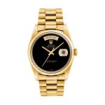 Rolex Day-Date 18038 super clone replica watch with a black onyx dial and yellow gold Jubilee bracelet