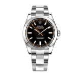 Rolex Milgauss 116400 super clone replica watch with a black dial and iconic lightning bolt hand