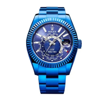 Rolex Sky-Dweller 326934 super clone replica watch with a blue dial and blue DLC finish