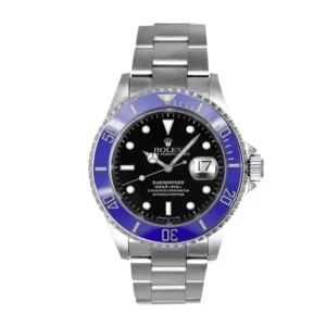 Rolex Submariner Date 16610 Master Clone replica watch with black dial and blue bezel on a stainless steel bracelet