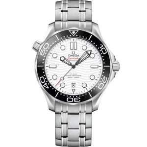 Front view of Omega Seamaster Diver 300M 210.30.42.20.04.001 white dial replica
