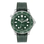Front view of Omega Seamaster Diver 300M Green "Seaweed" edition super clone