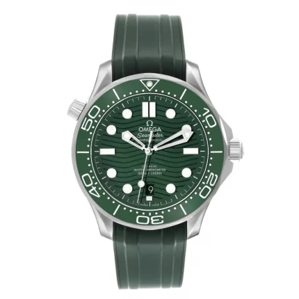 Front view of Omega Seamaster Diver 300M Green "Seaweed" edition super clone