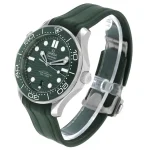 Left side view of Omega Seamaster Diver 300M Green Dial super clone with rubber strap