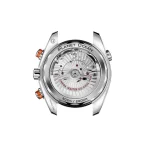 Automatic movement and exhibition caseback of Omega Seamaster Planet Ocean Chronograph replica