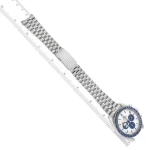 Full view of Omega Speedmaster Silver Snoopy Award super clone with steel bracelet