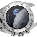 Detailed caseback of Snoopy Speedmaster replica showing moon and earth animation