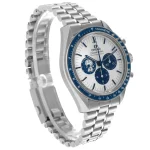Right side view of Omega Speedmaster Silver Snoopy 50th Anniversary replica