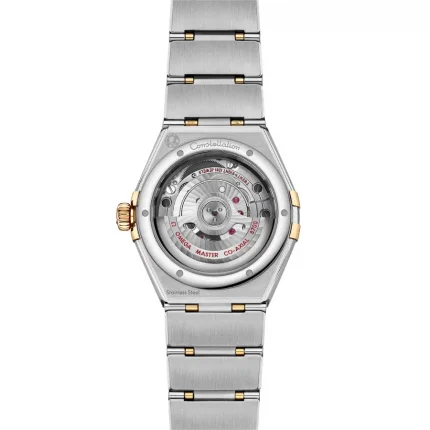 Detailed exhibition caseback showing Calibre 8700 movement of Omega Constellation super clone