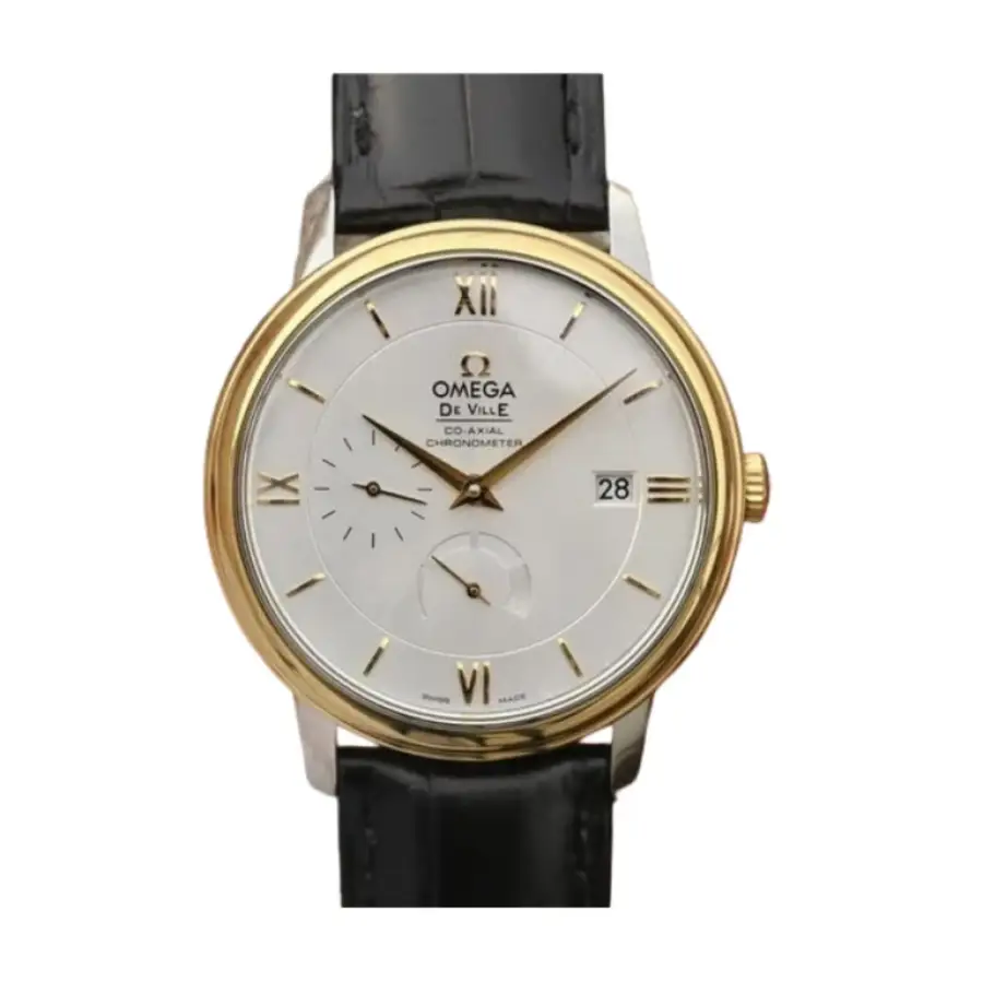 omega-de-ville-42453402002001-gold-bezel-super-clone Front view of Omega De Ville 424.53.40.21.02.001 gold bezel super clone 1:1