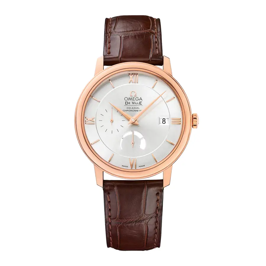 omega-de-ville-brown-leather-strap-42453402102001-top-replica-11 Full dikey view of Omega De Ville Prestige Power Reserve on brown leather strap