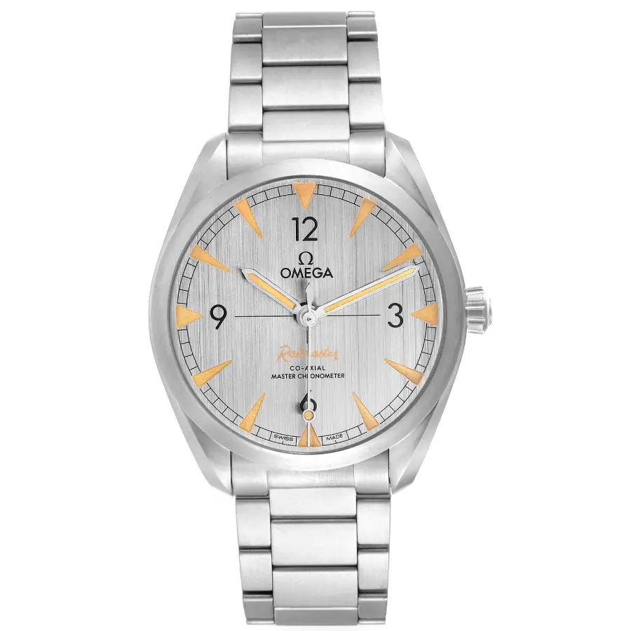 omega-railmaster-co-axial-master-steel-22010402006001-super-clone Full front view of Omega Seamaster Railmaster silver dial 1:1 super clone
