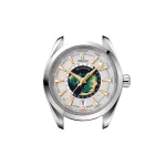 Titanium dial world map view of Omega Aqua Terra Worldtimer watch head